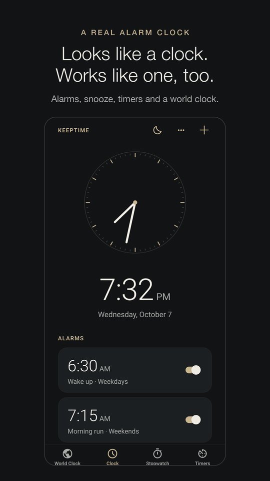 Keeptime clock screen: looks like a clock, works like one too