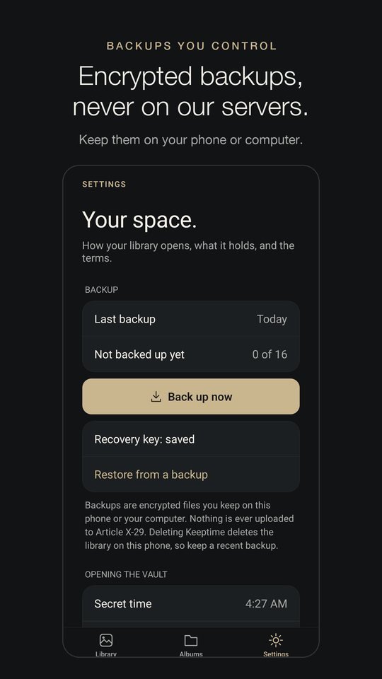 Backup settings showing an encrypted backup made today